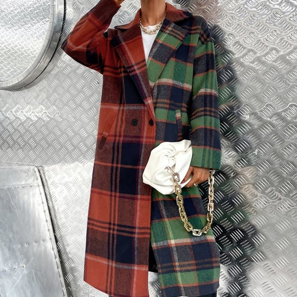 MODA ME COUTURE Jackets & Blazers - TRENDY GIRL Plaid Print Button Front Overcoat / Ja